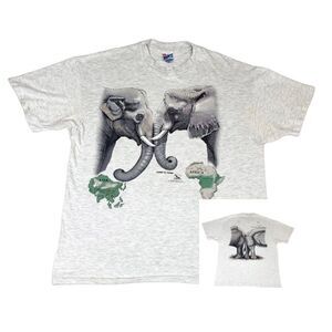 Vintage 1992 CRES Asian African Elephant T-Shirt XL Gray Single Stitch